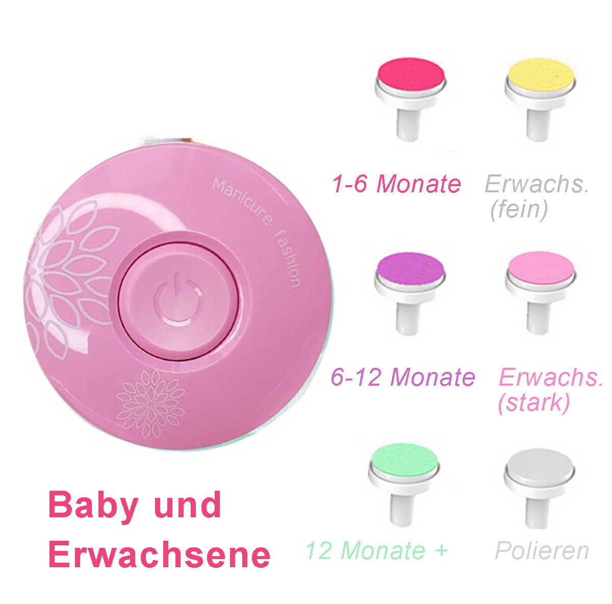 TPFBeauty Baby Nageltrimmer Elektrisch mit 6 Schleifköpfen, Rosa