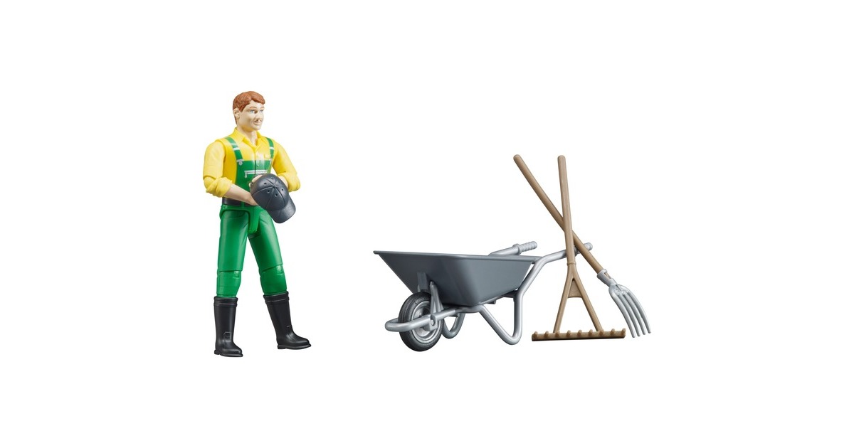 bruderbworld boer met kruiwagen en gereedschap Speelfiguur  (62610)