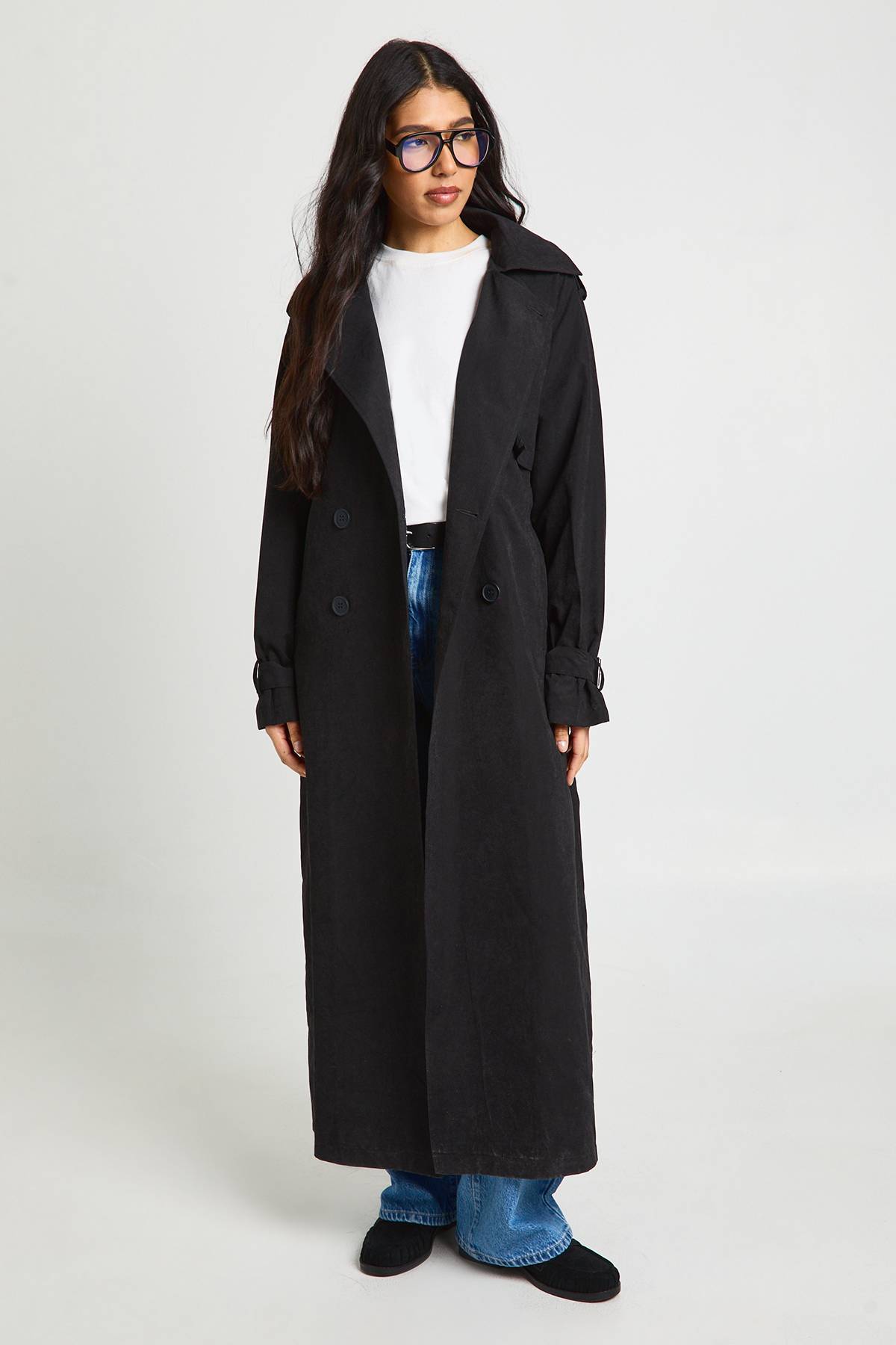 boohoo Trench-coat Long Oversize À Double Boutonnage Avec Finition Pêche