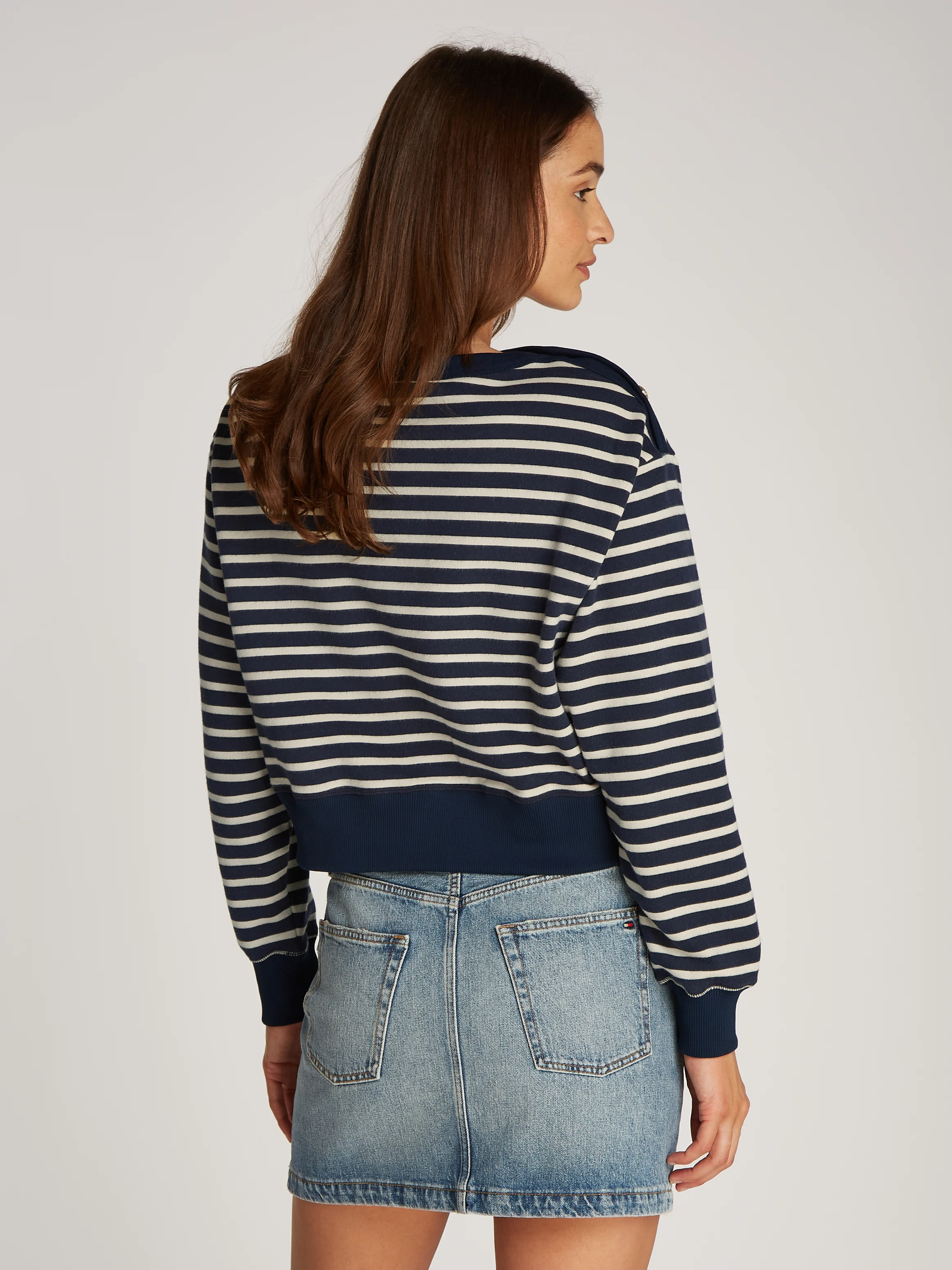 Sweat droit en coton rayé | Beige