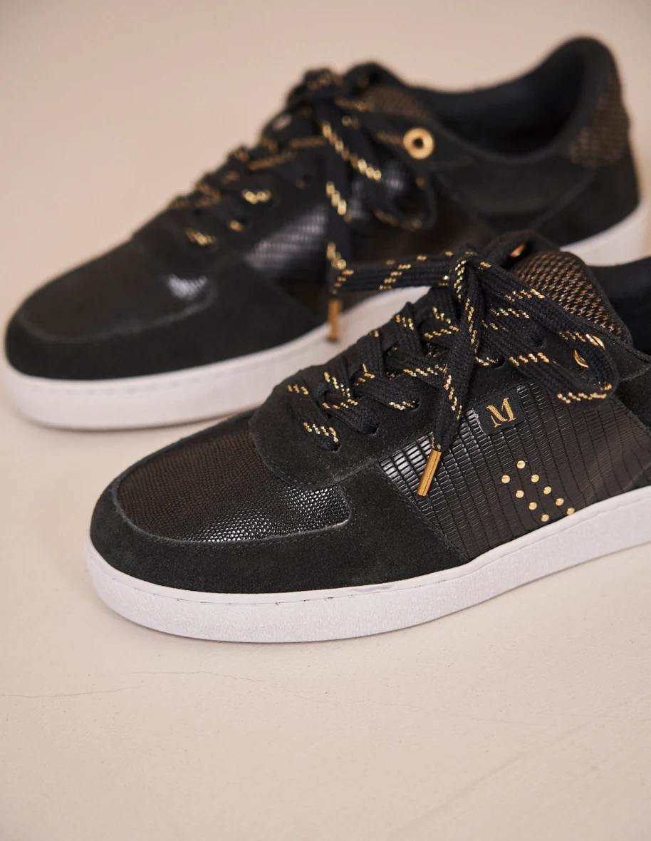 Baskets basses Marie - Cuir lézard, suède et PDP noir