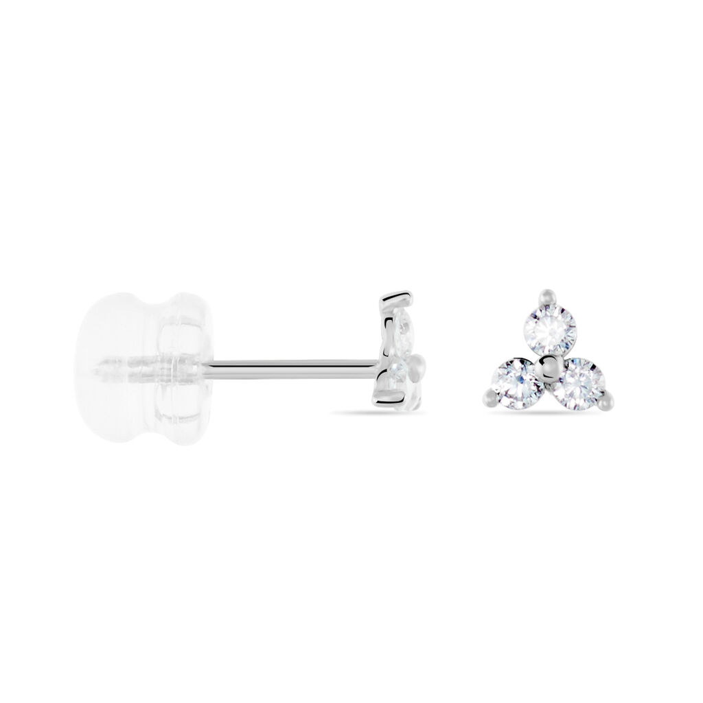 Boucles D'oreilles Puces Eleanor Fleur Or Blanc Oxyde De Zirconium