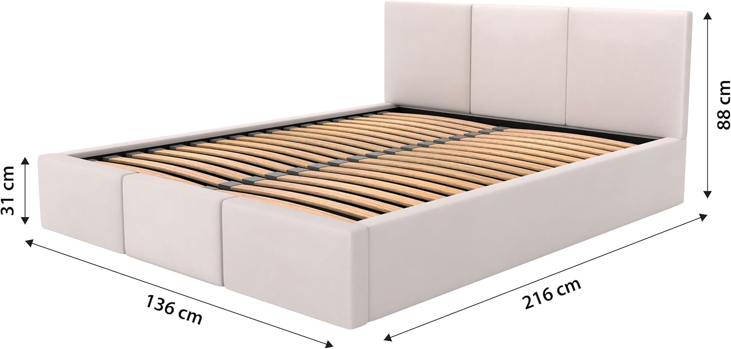 Muralo - Polsterbett 120x200 cm mit Bettkasten und gestepptem Kopfteil - Doppelbett - Ohne Matratze - Jugendbett - Stilvolles Schlafzimmer-Bett - Creme