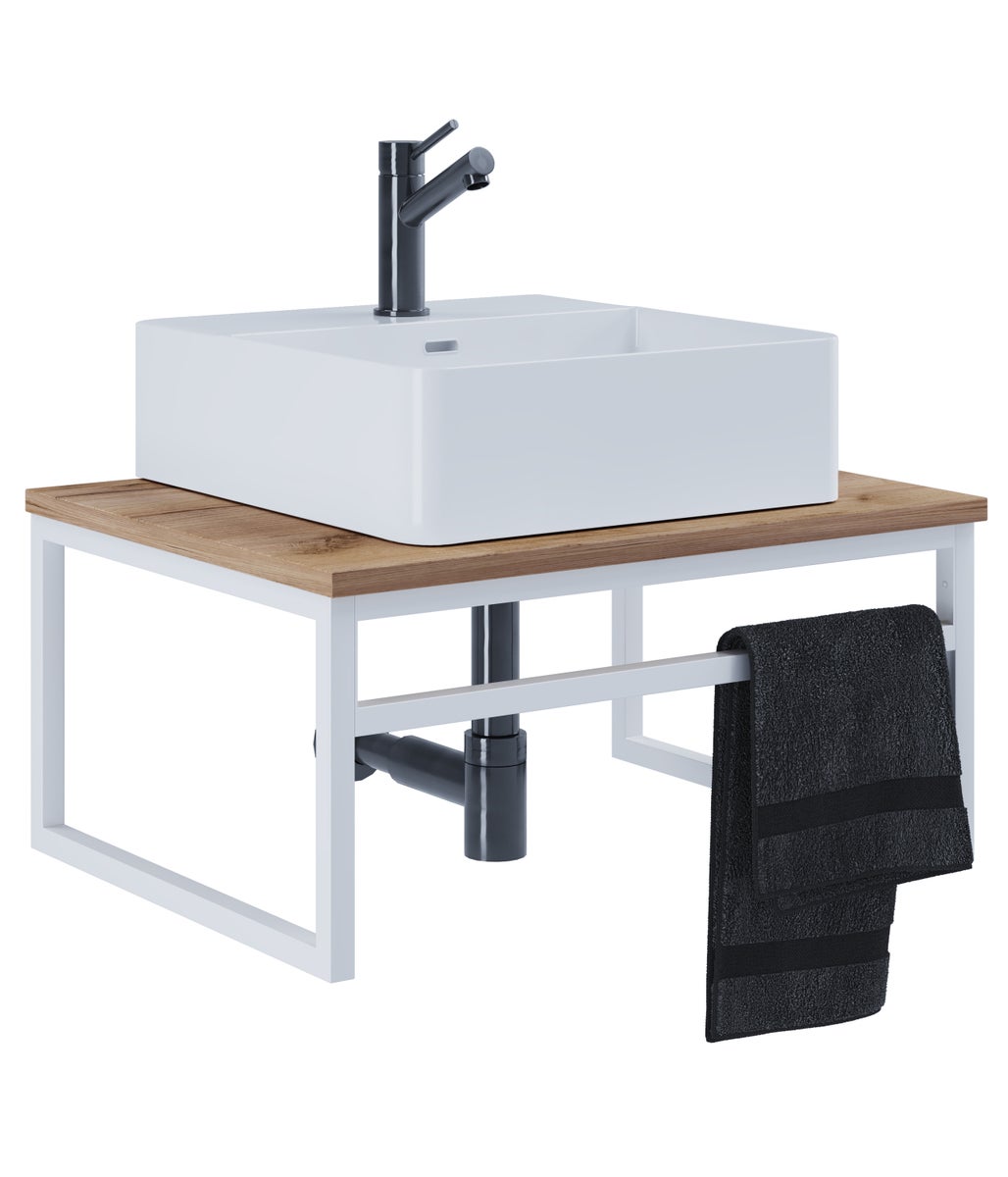 2-delige wastafelmeubel Bitila 60 Wit / Honing Eiken