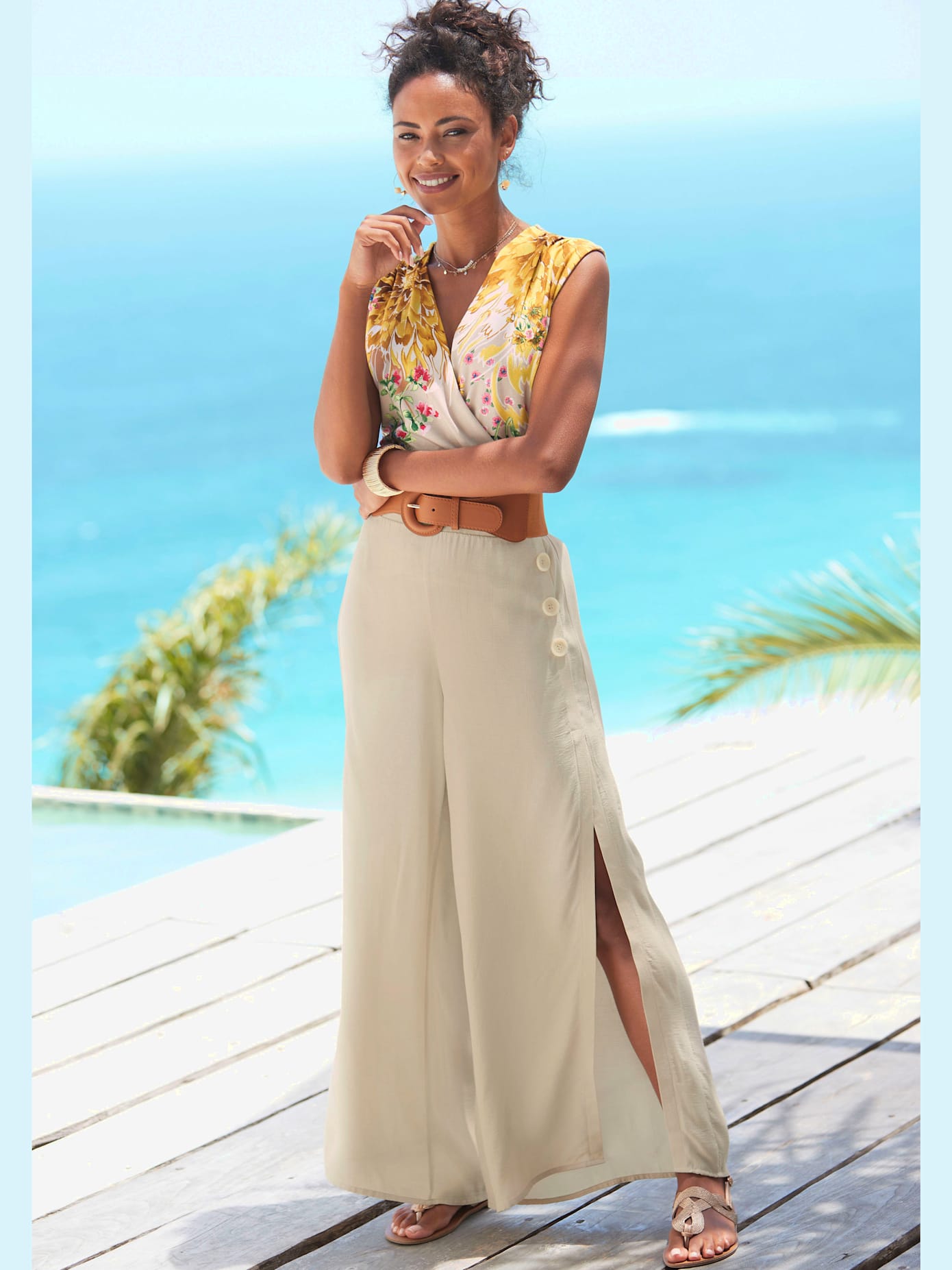 Pantalon bords-côtes lisses avec élastique au dos