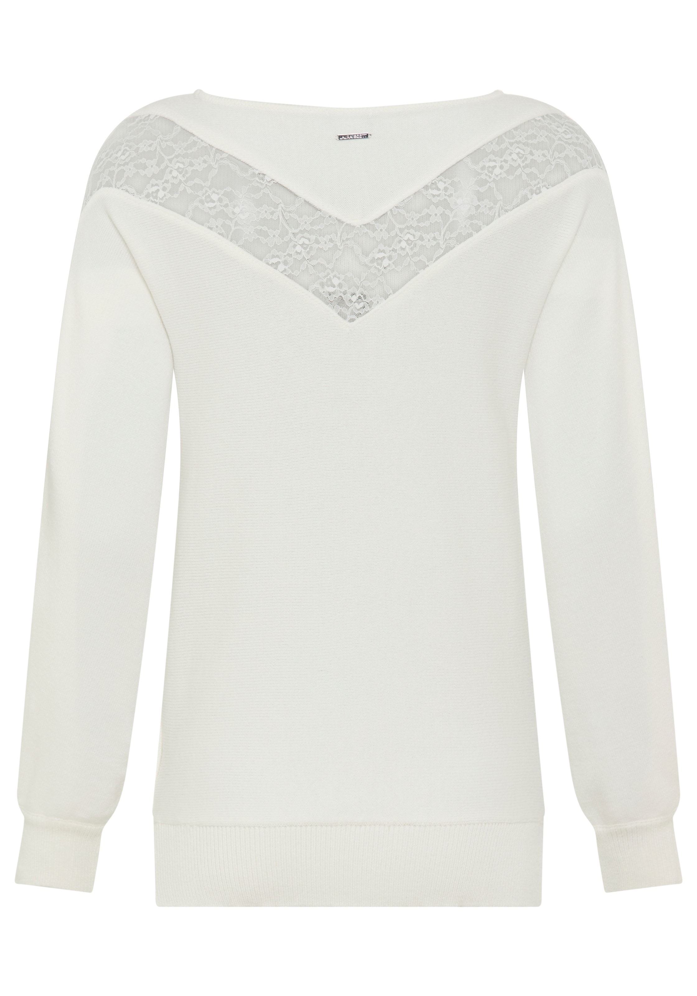 Laura Scott Strickpullover , kuscheliger Winterstrick mit femininem Spitzeneinsatz