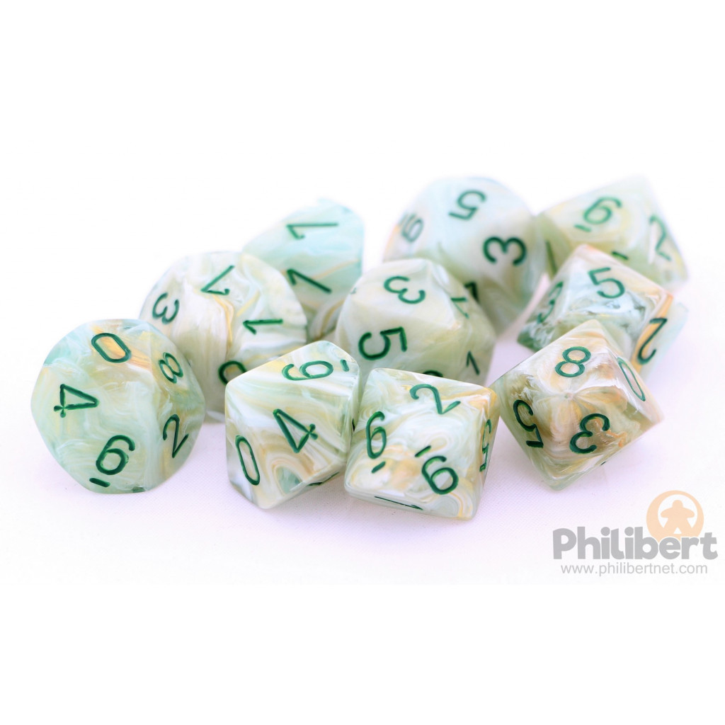 Set de 10 Dés 10 Faces Chessex : Marble