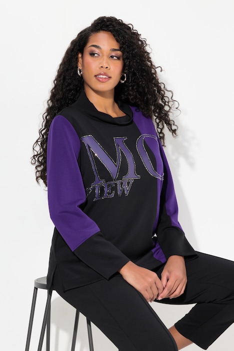 Sweatshirt, Zierstein-Schriftzug, Stehkragen, Langarm