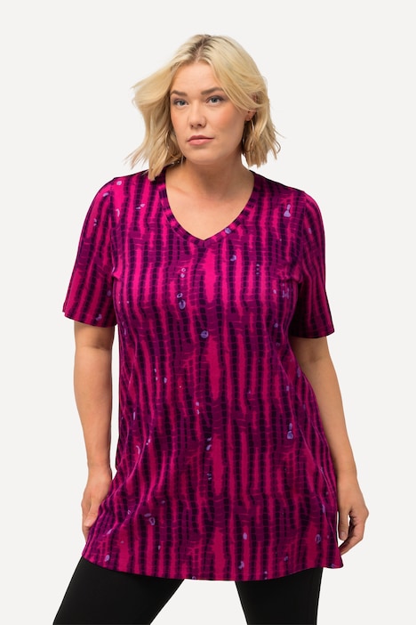 Longshirt, Batikmuster, A-Linie, V-Ausschnitt, Halbarm