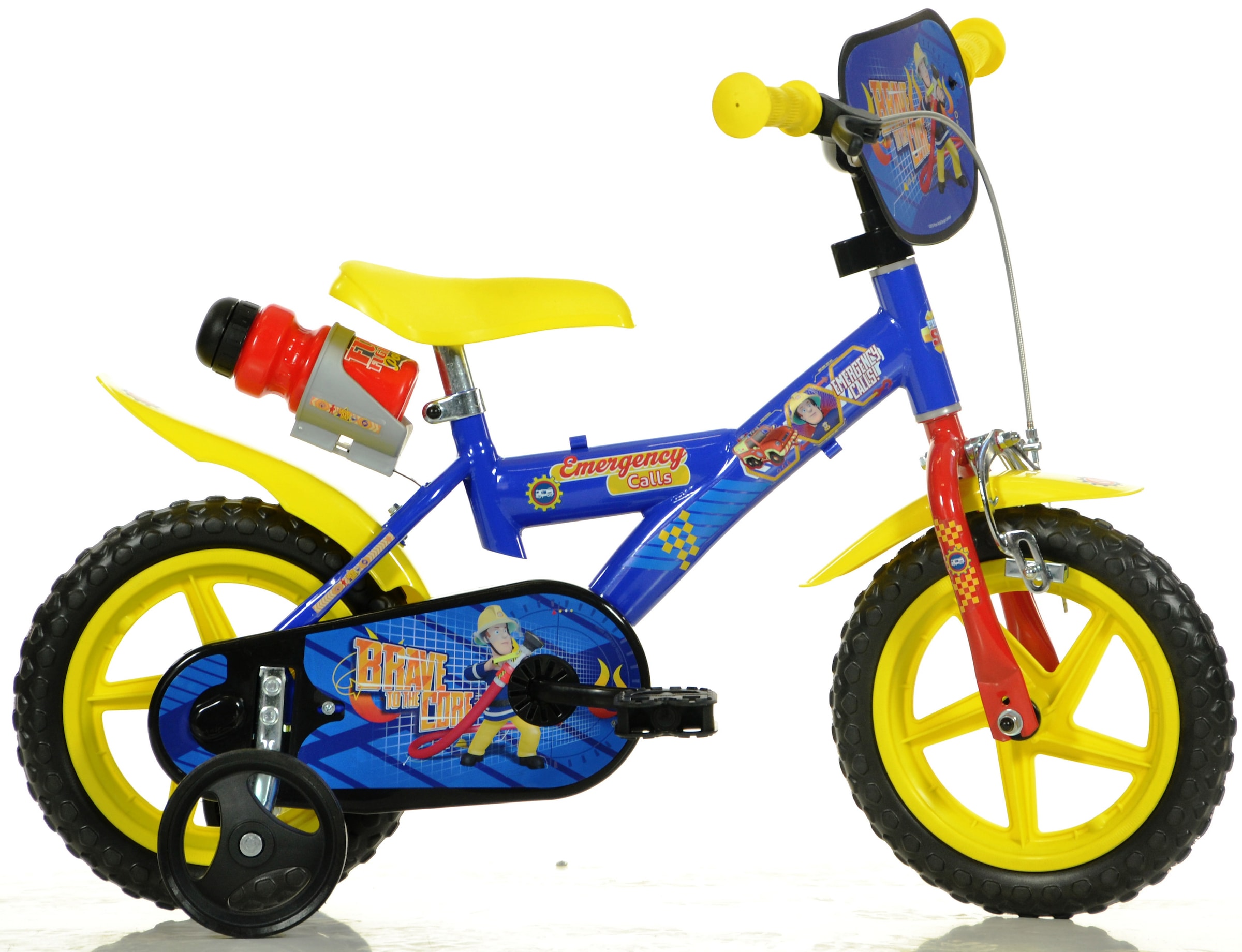 Dino Kinderfahrrad »Feuerwehrmann Sam 12 Zoll« 1 Gang mit Stützrädern, Trinkflasche und Frontschild