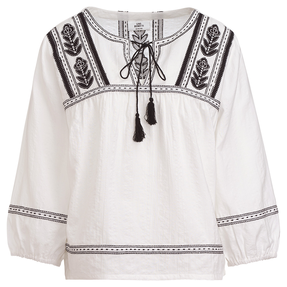 Gina Benotti Damen Bluse mit gesticktem Muster weiss / schwarz