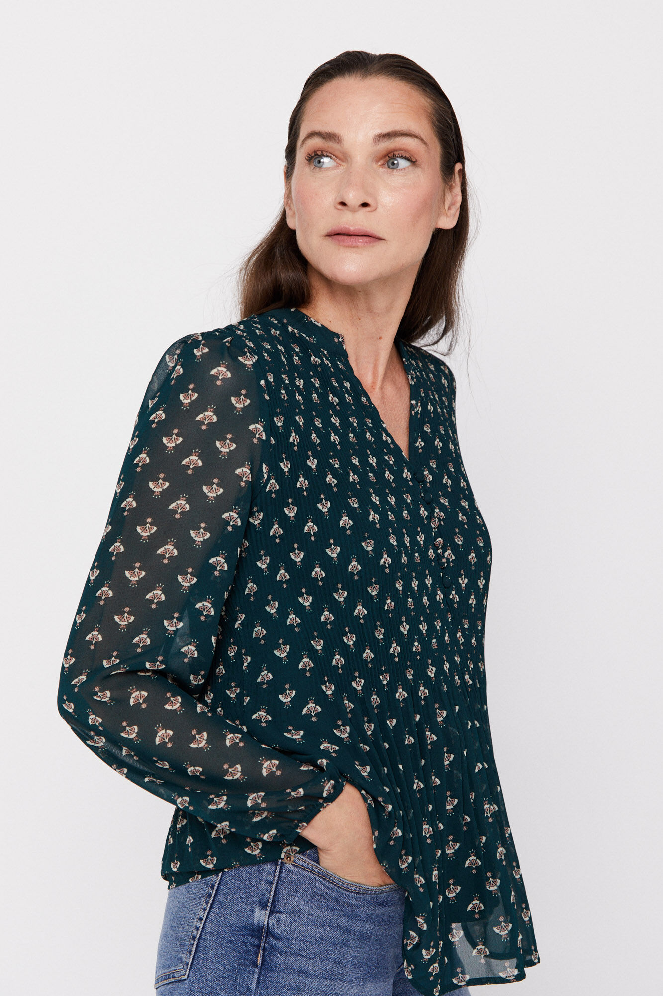 Blusa plissada - Estampa verde