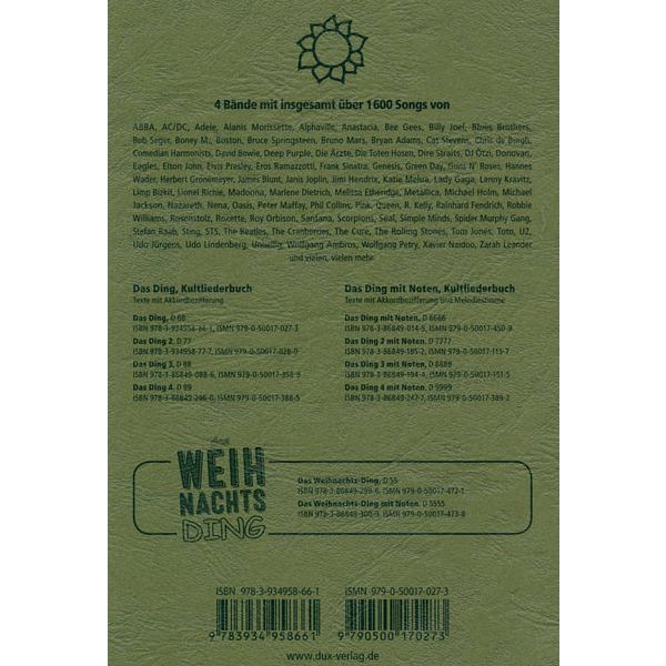 Edition Dux Das Ding 1 Kultliederbuch