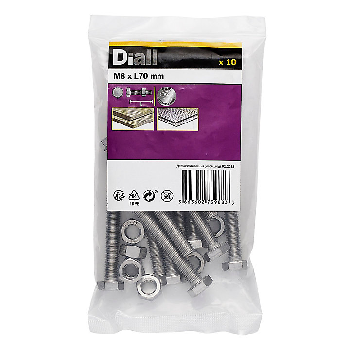 10 boulons tête héxagonale inox 8 x 70 mm