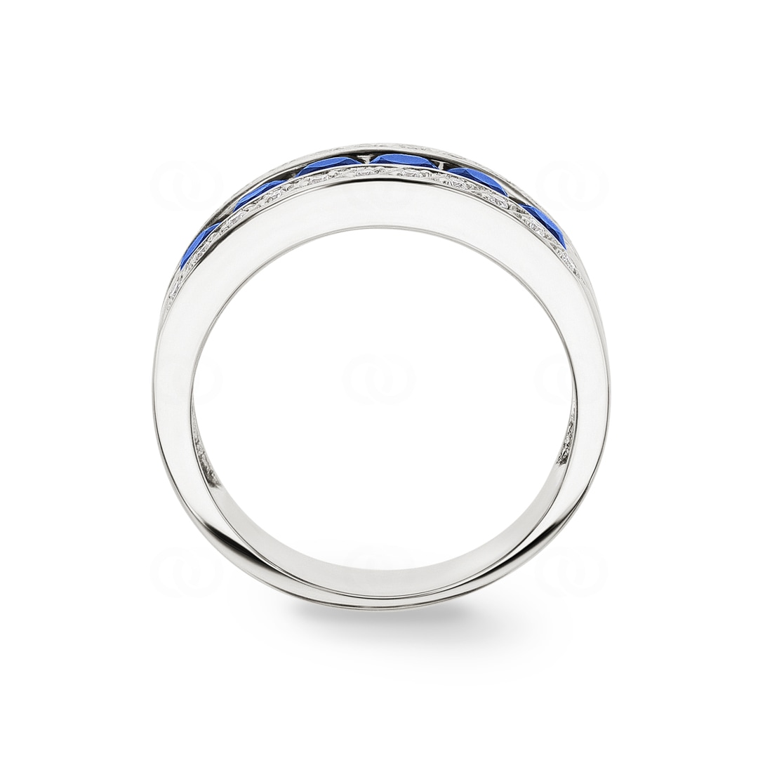 Saphirring 750/18 K Weissgold mit Diamanten 0.14 ct H/si