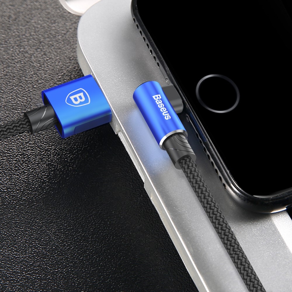 (2m) Elbow Type Lightning Gaming USB 90 Grad Winkel Ladekabel Datenkabel - Blau / Schwarz