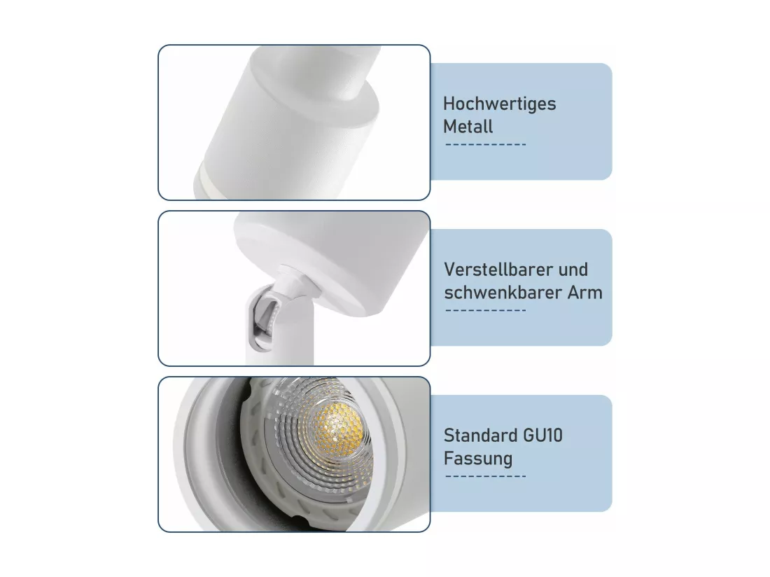 NETTLIFE Plafonnier Blanc moderne : 6 spots de plafond orientables, en métal, GU10 pour bureau, chambre, salle à manger, sans ampoule