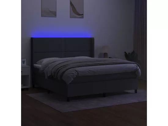 Sommier tapissier et matelas et LED Gris foncé 180x200 cm Tissu