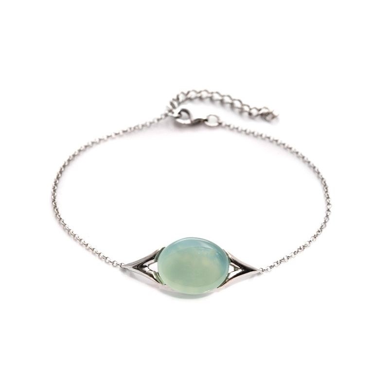 BRACELET AGATE AQUA ARGENT RHODIE