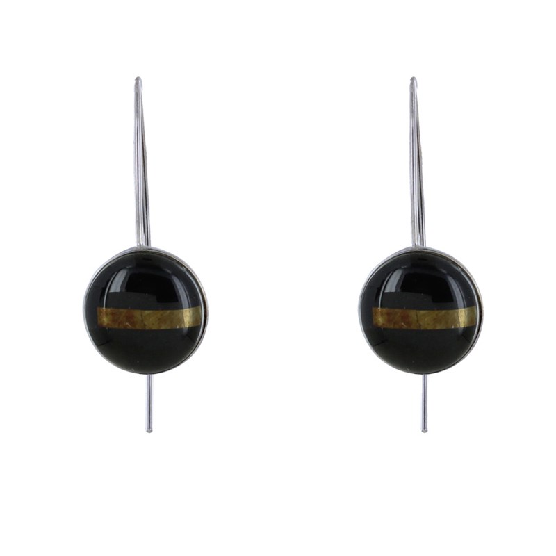 Boucles d'Oreilles Argent Rayées Noir et Argent