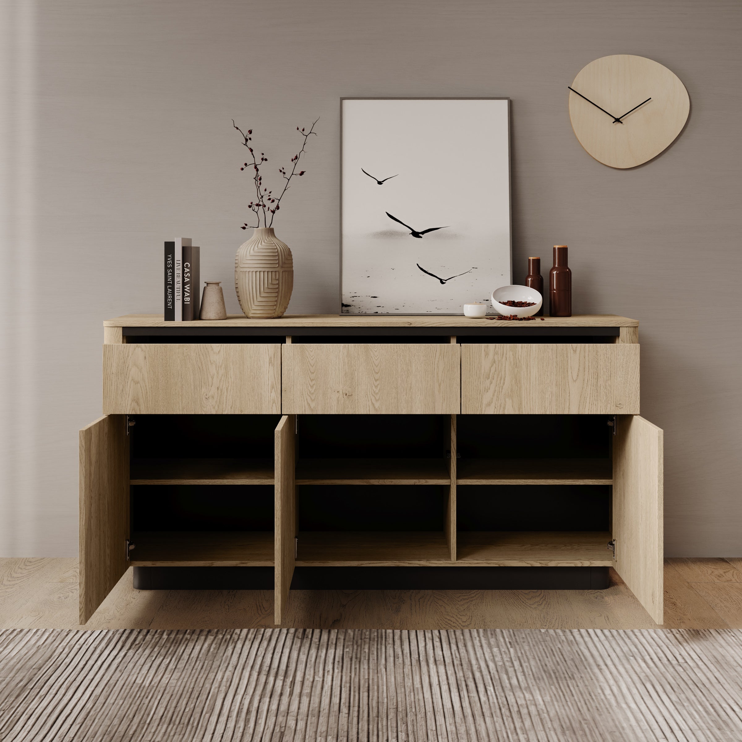 Meubella - Taywan - Dressoir - Eiken - 163x38x83 cm