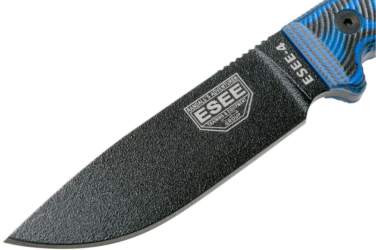 ESEE Model 4 Black Blade 3D Blue-Black G10 survivalmes 4PB-008 zwarte schede   riemclip