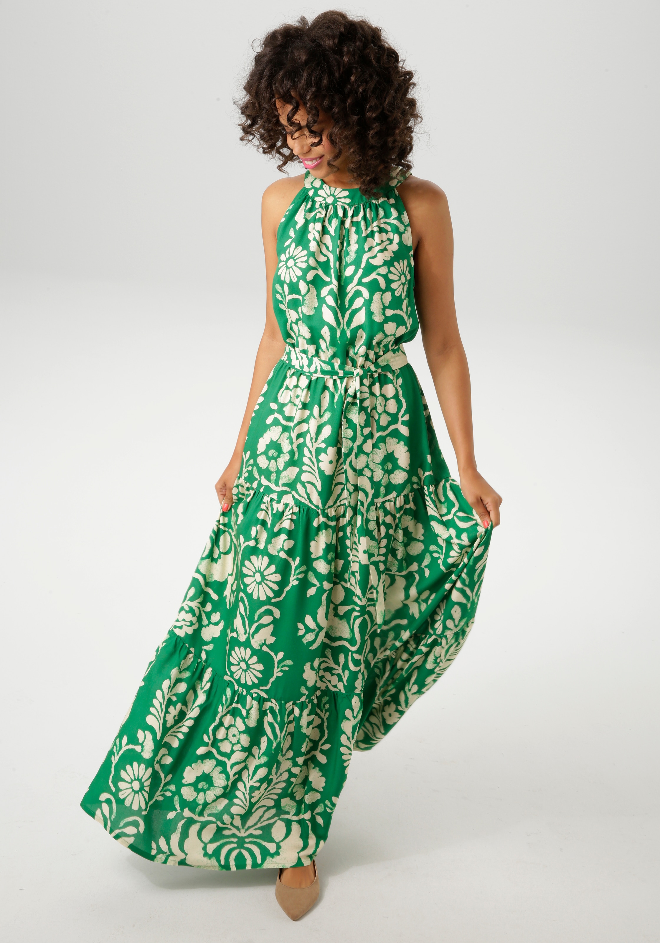 Aniston CASUAL Sommerkleid mit abnehmbaren Bindeband,  mit extravagantem Blumendruck - jedes Teil ein Unikat