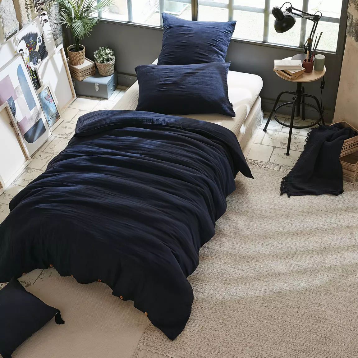 Housse de couette gaze de coton (140 x 200 cm) Gaïa Bleu nuit