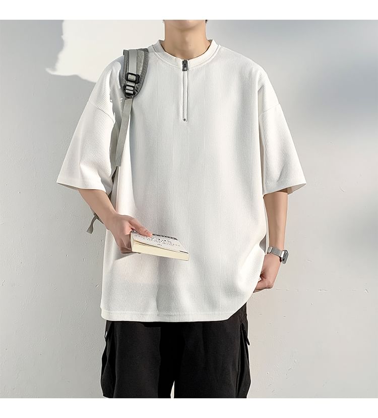 AXEN - T-shirt met korte mouwen, ronde hals en halve rits