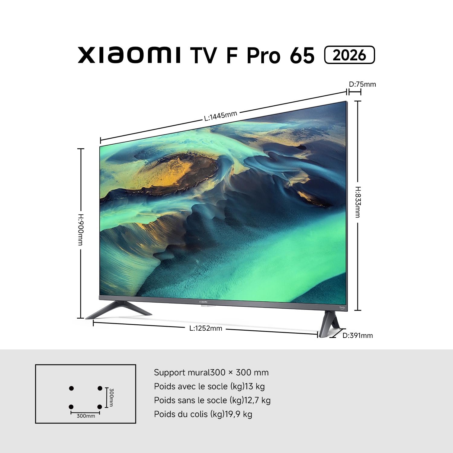 XIAOMI TV F Pro 65, 165 cm (65 Pouces), 4K UHD QLED, Smart TV, Fire TV, Contrôle Vocal Alexa, HDR10+, Mode Game Boost 120Hz, MEMC, 2Go+32Go, Compatibl