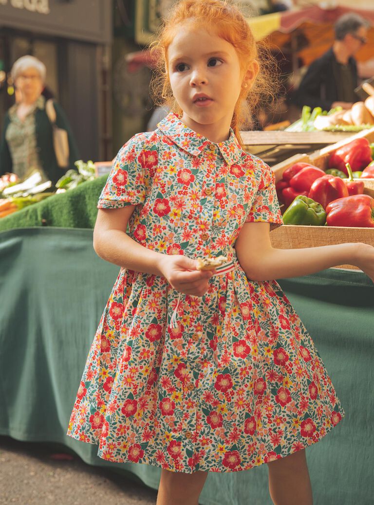 Robe chemise écrue à fleurs