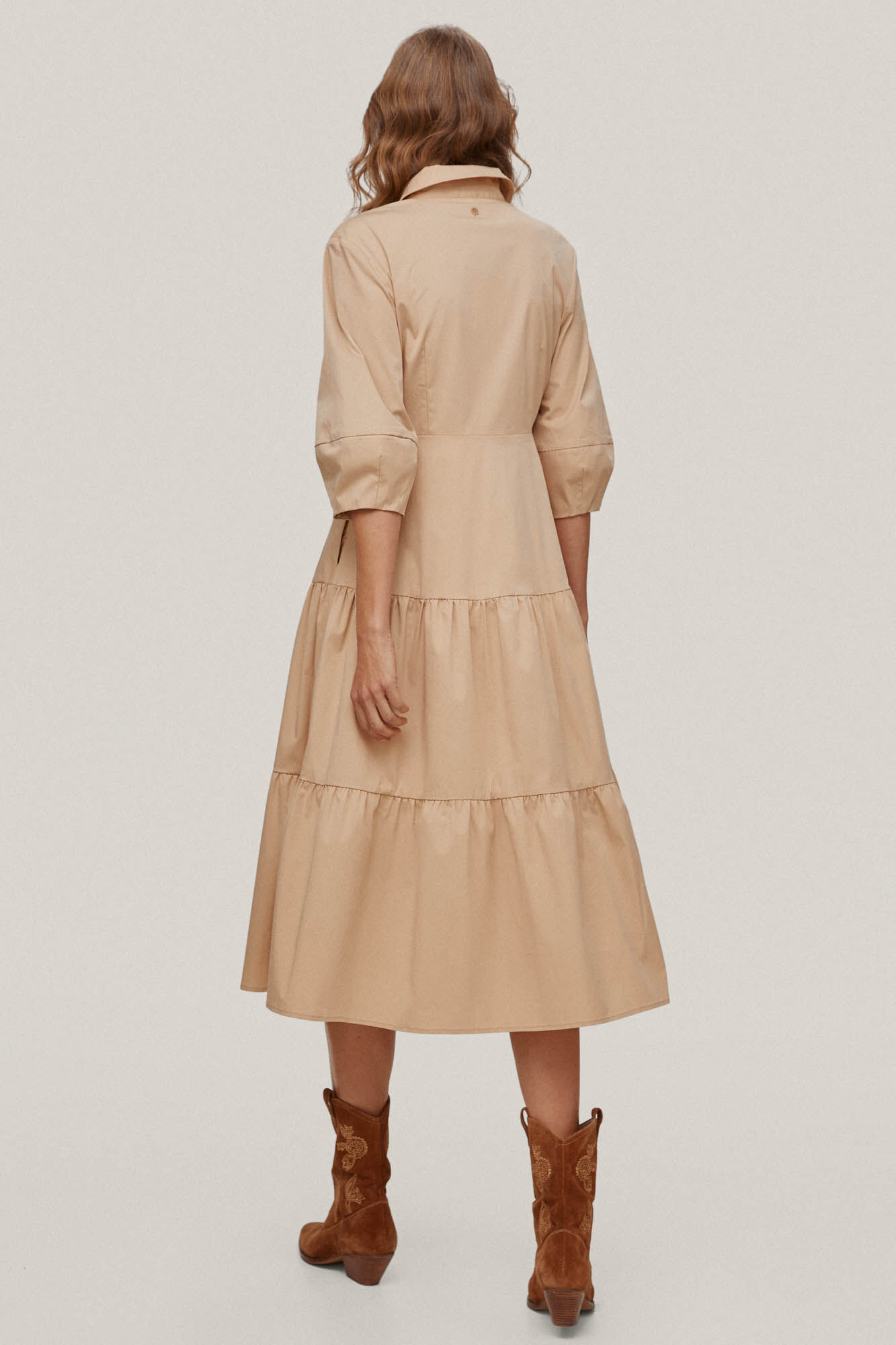Vestido camisa de algodão - Bege