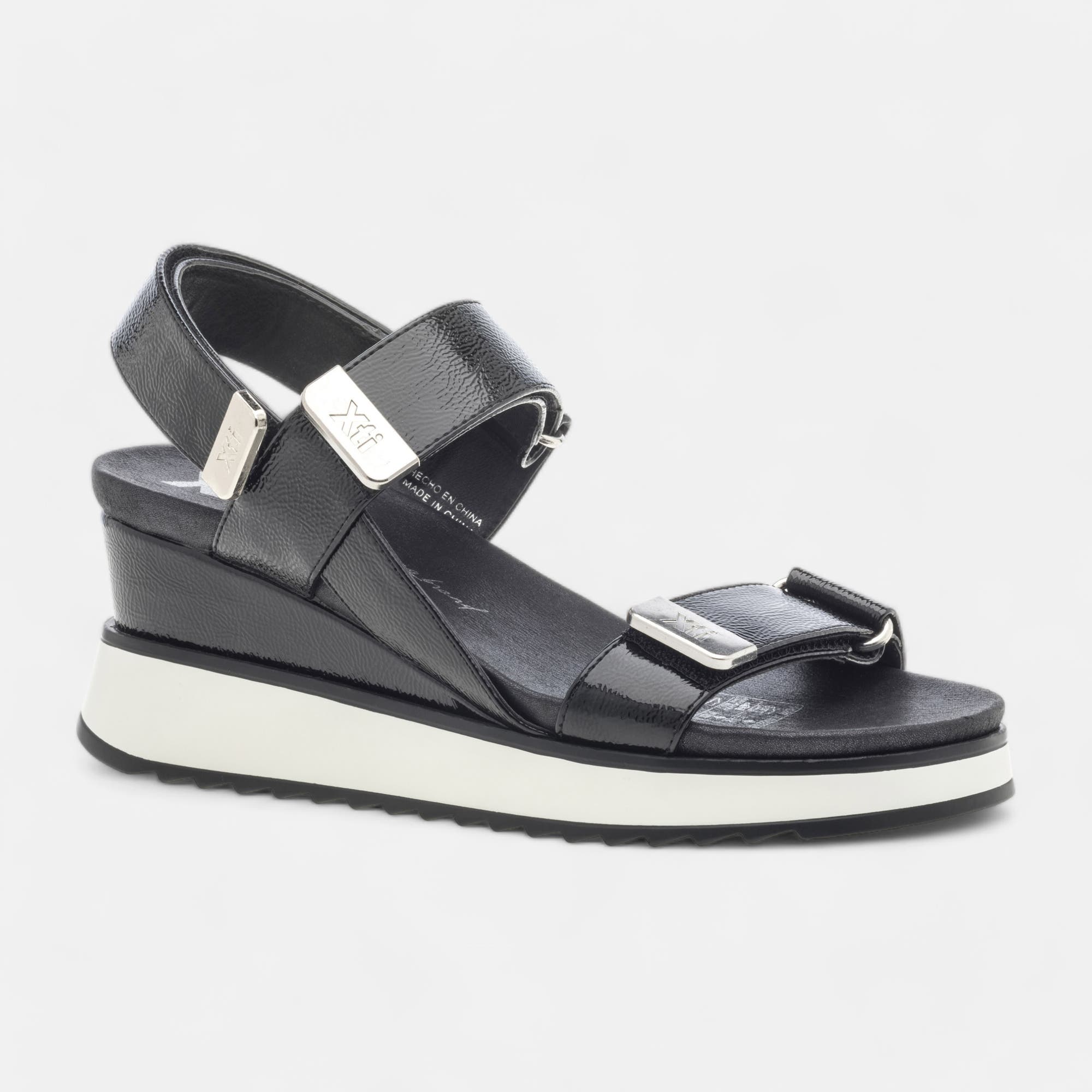 Sandales à talon compensé Femme noir vernis