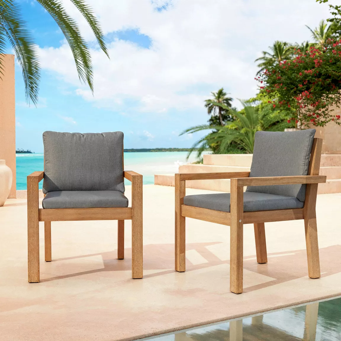 Lot de 2 fauteuils de jardin empilables en bois d'acacia Bornéo Gris anthracite