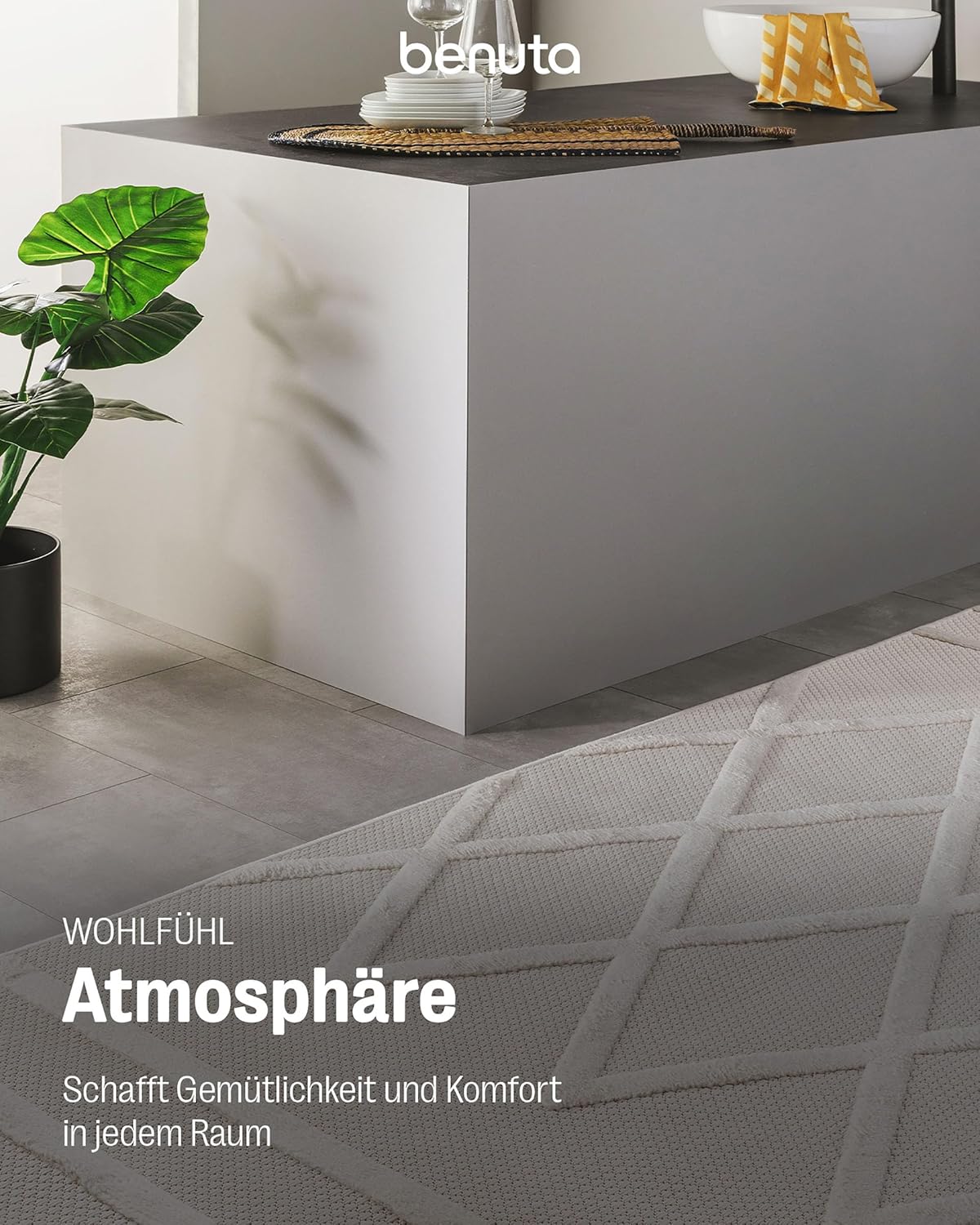benuta Nest In- & Outdoor Teppich Bonte - Creme 160x230 cm - Strapazierfähig & Pflegeleicht - Für Balkon, Terrasse, Garten - Küchenteppich & Wohnzimmerteppich - Geometrisch, Boho-Style, Hygge Cozy