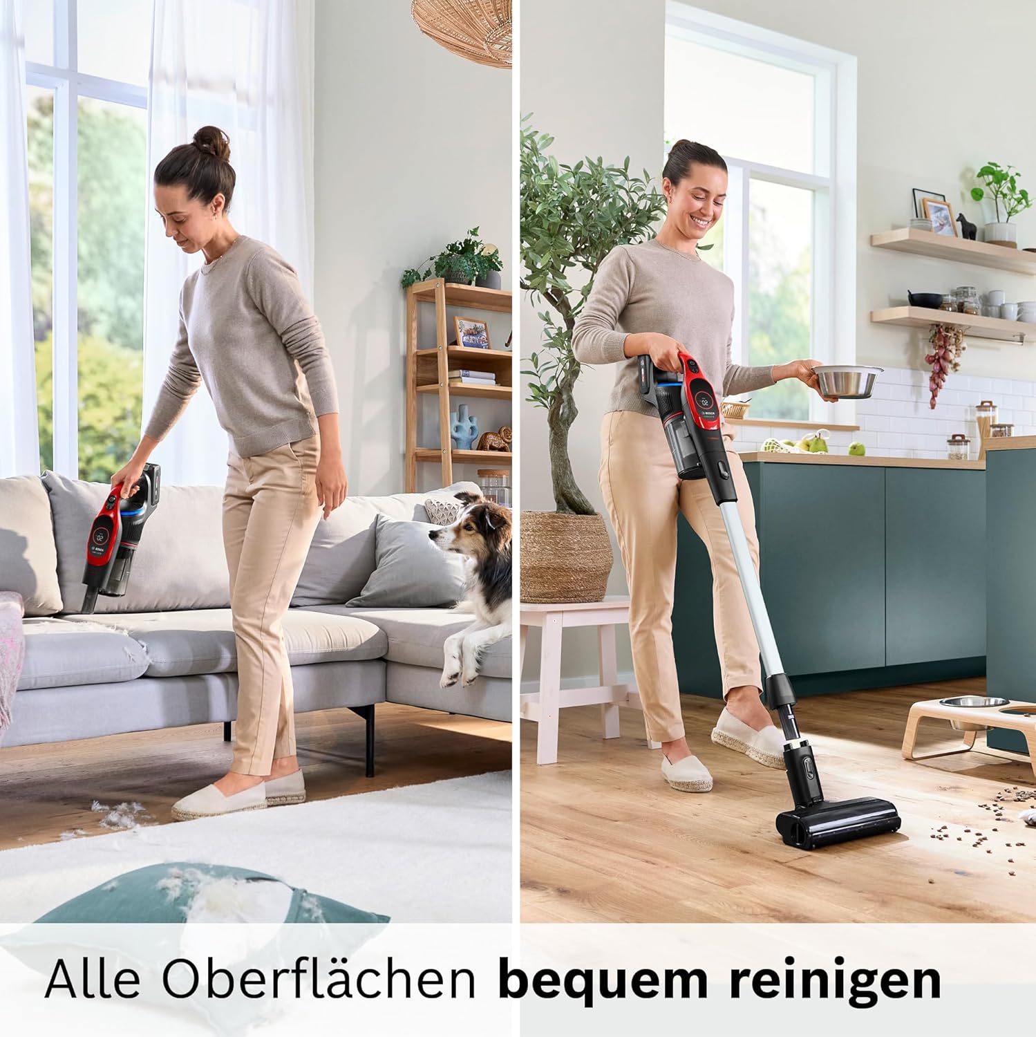Bosch Akku-Staubsauger Unlimited 9 ProAnimal BKS941PET, kabellos, MicroClean Technology, Display, Staubkomprimierung, HEPA-Filtersystem, 10 J. Motorgarantie, 4Ah Akku, LED-Licht, Schnellladegerät, rot