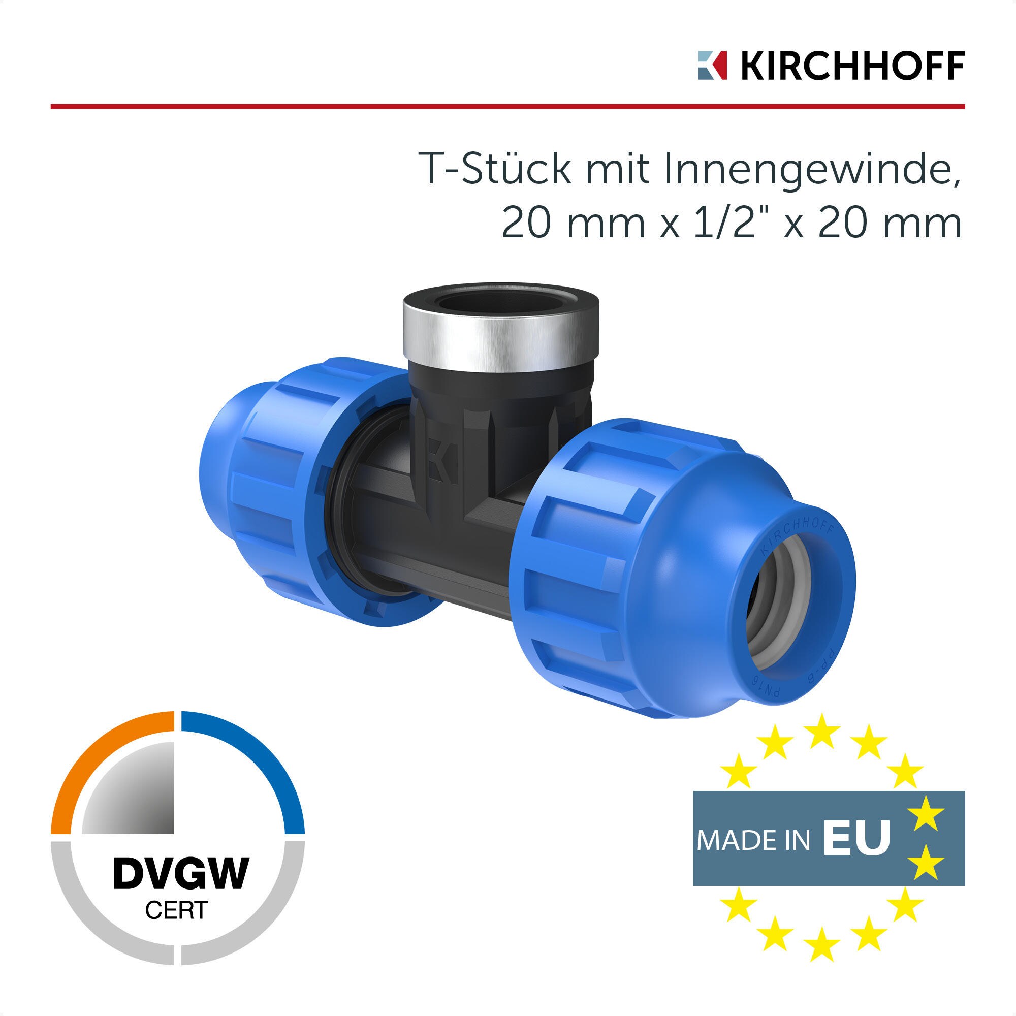 KIRCHHOFF T-Stück mit Innengewinde, 20 mm x 1/2