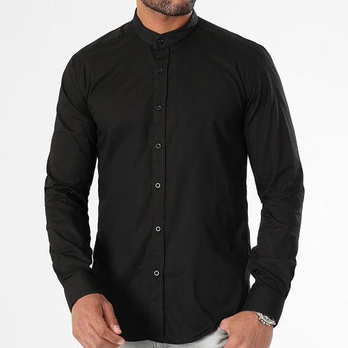 Chemise Manches Longues Col Mao Slim Fit 403 Noir