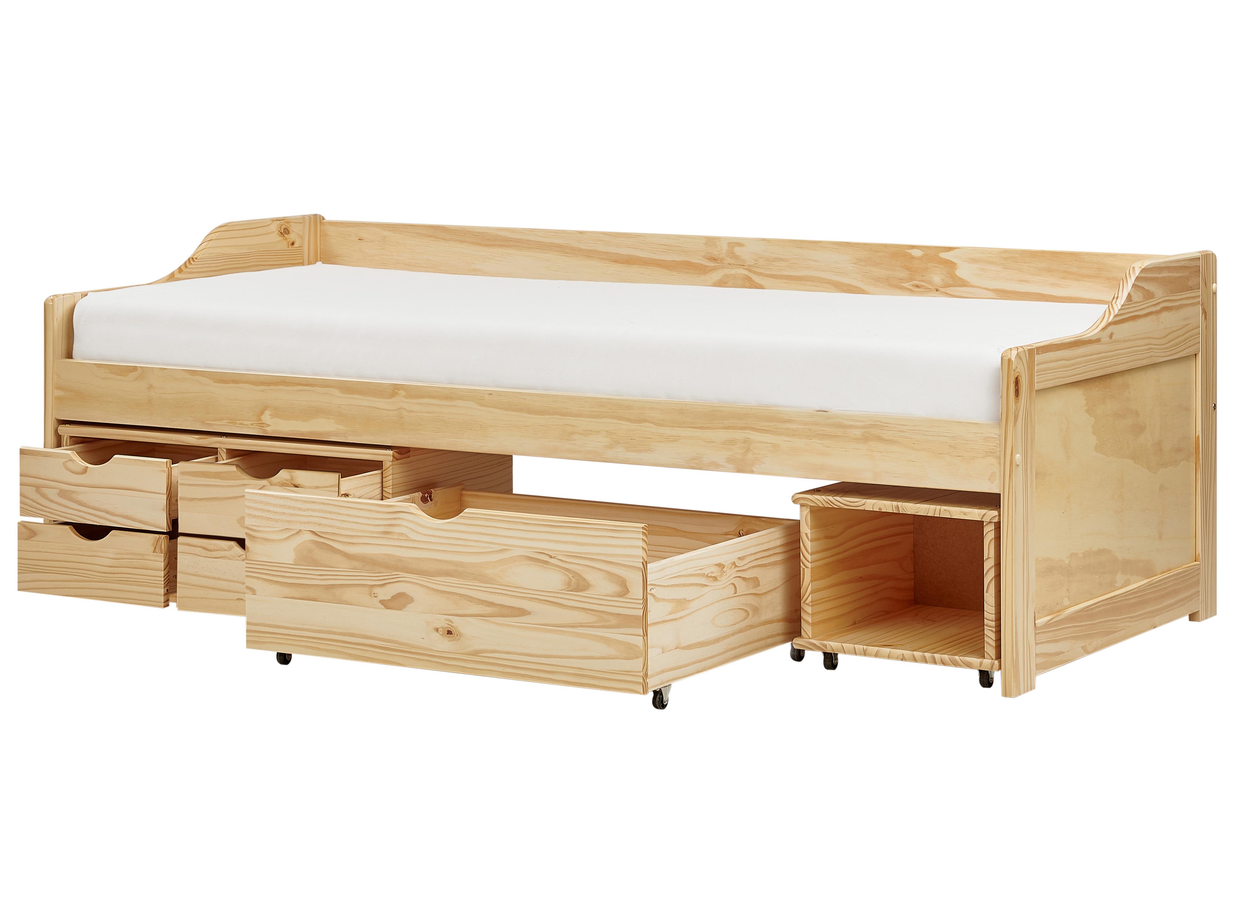 Bedbank met opbergruimte Dennenhout ROYVILLE 90 x 200 cm Lichtbruin
