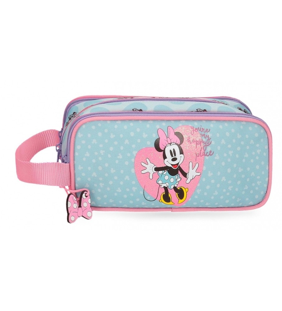 Estojo para lápis Disney My Happy Place com três zíperes, azul e rosa - 22x10x9cm -