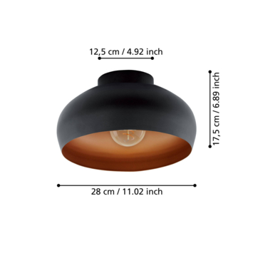 Eglo plafondlamp Mogano Ø 28 cm zwart-koper