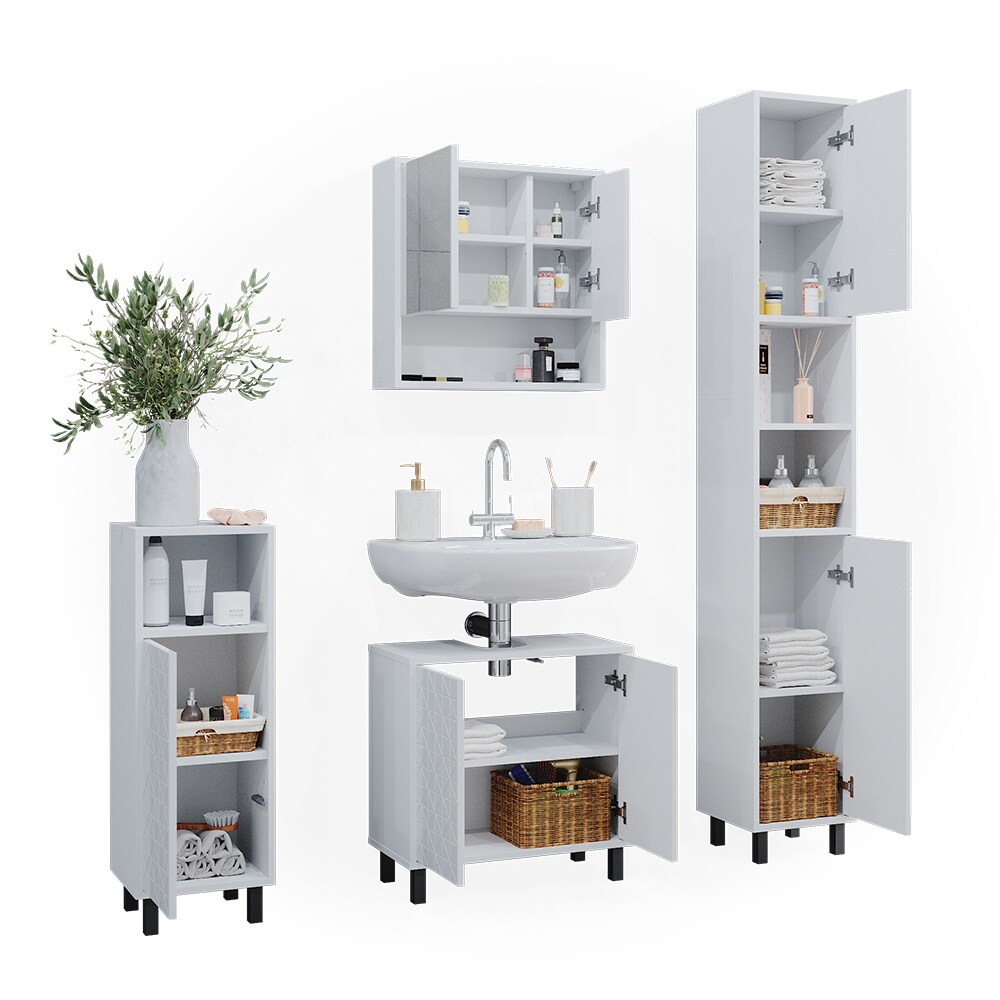 Vicco Badmöbel-Set Agasta weiß, Badezimmerschränke 3D Optik