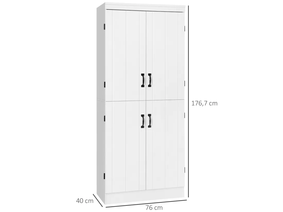 Armoire de cuisine buffet de salle à manger avec 4 portes 6 étagères de rangement style moderne 76 x 40 x 177 cm blanc