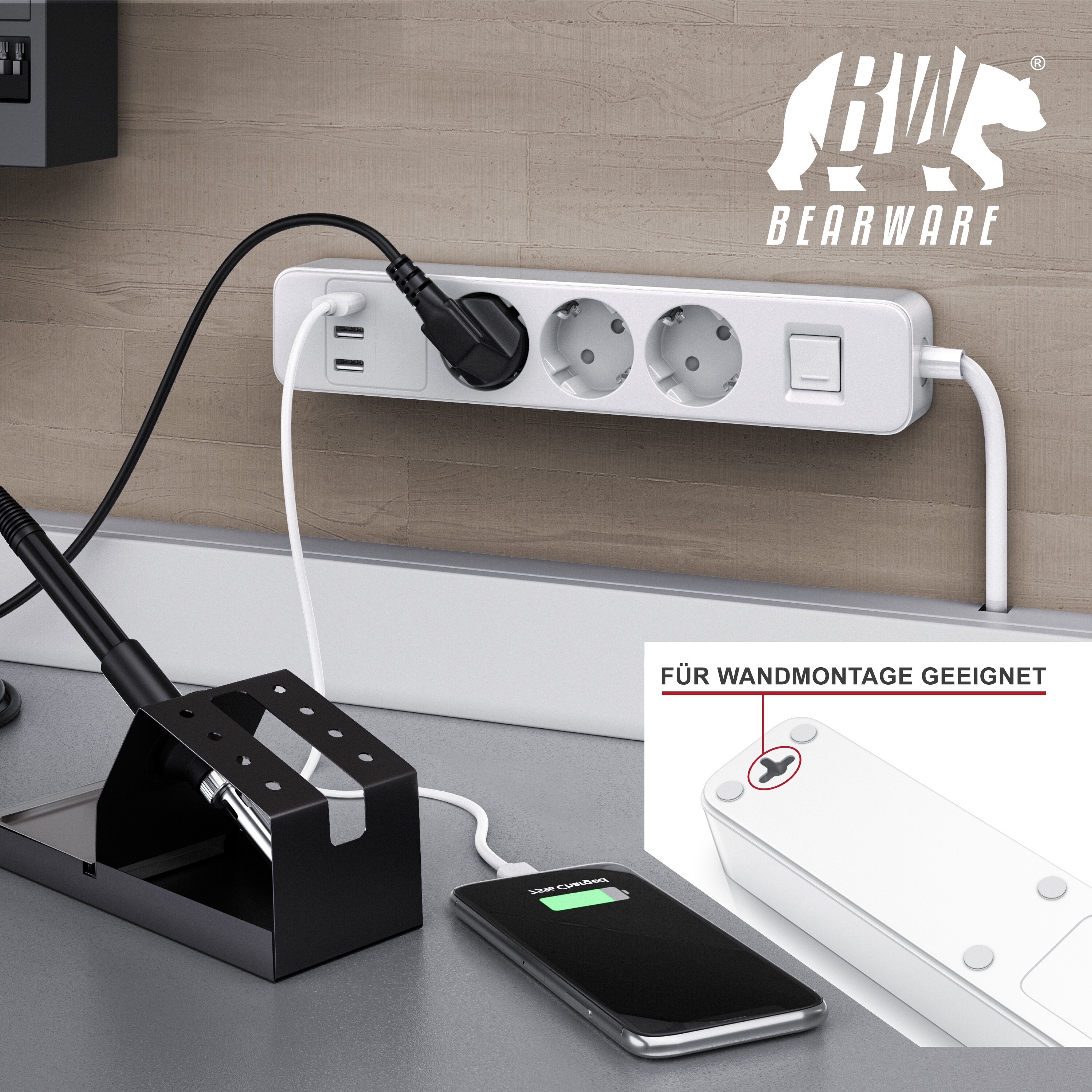 BEARWARE Steckdosenleiste Mehrfachsteckdose Steckerleiste 3680W, 3-fach