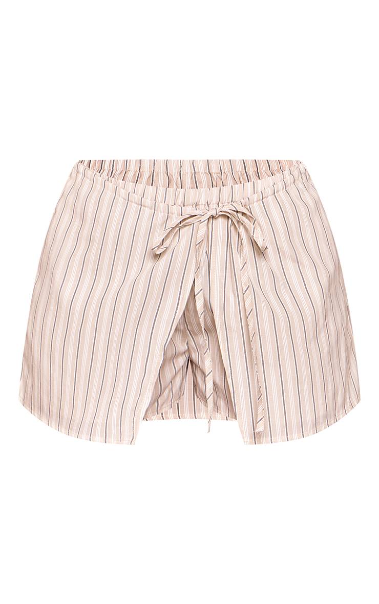 Beige Short Mini Tissé À Rayures Tennis Avec Superposition Et Nœud Devant Petite