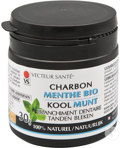 Vecteur Santé Charbon Menthe Bio Blanchiment Dentaire 100% Naturel Pot 30g