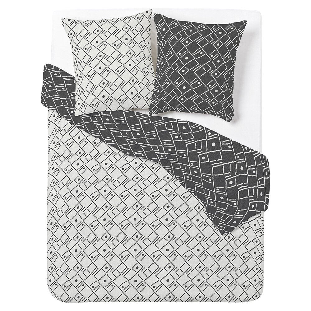 Parure de lit 2 personnes 200x200cm réversible motif aztèque noir et blanc