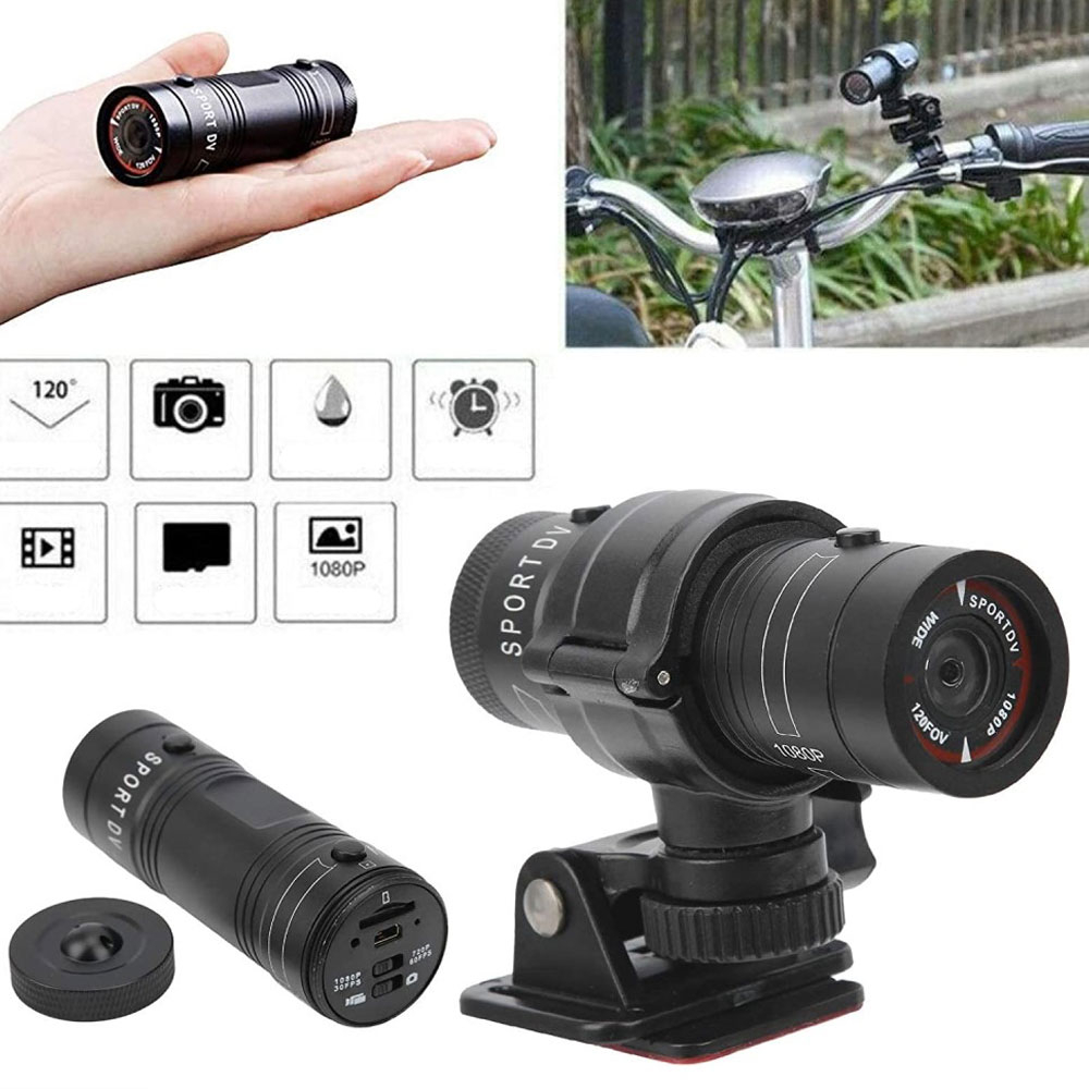 1080p 120° Action Cam Alu Sport Kamera inkl. Helm und Fahrrad Bike Velo Halterung   Micro SD / Aufbewahrungstasche - Schwarz