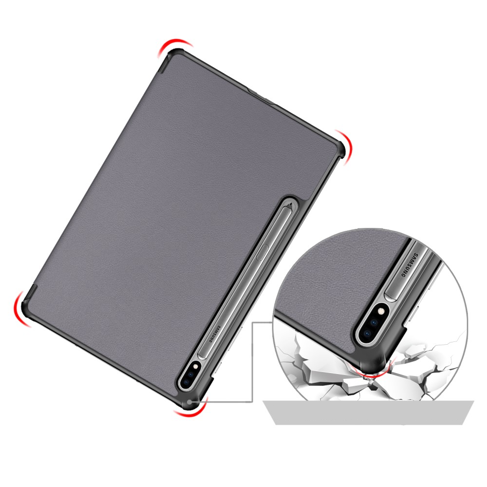 Samsung Galaxy Tab S8 / Tab S7 Leder Tasche Smart Case Hülle   S-Pen Halterung - Grau / Schwarz