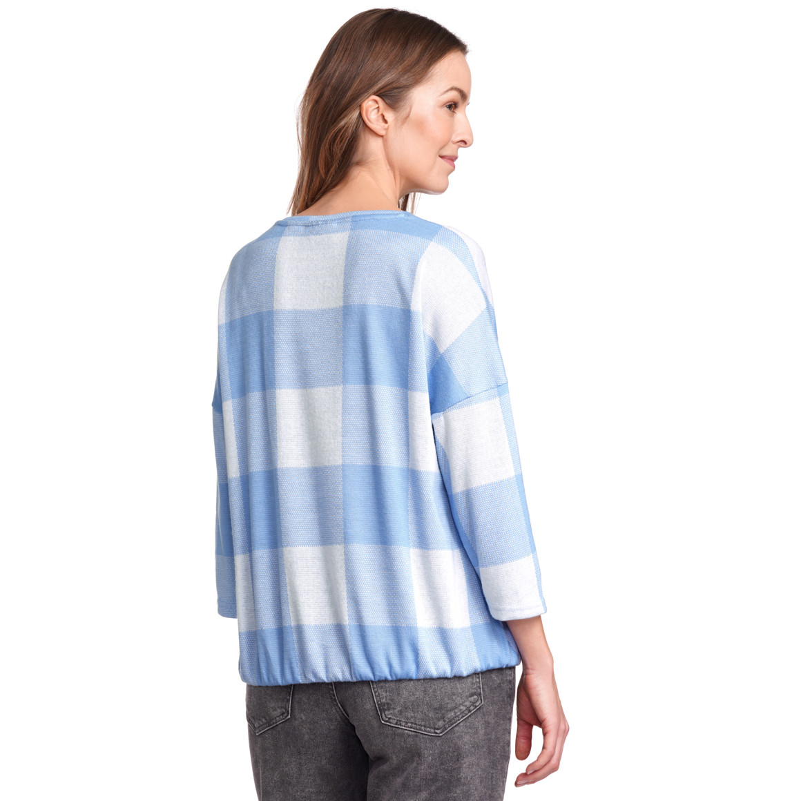 Damen Shirt mit 3/4-Arm hellblau / cremeweiss